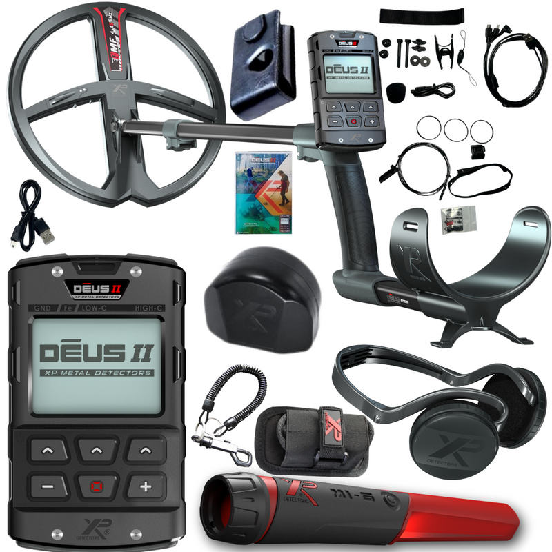 Load image into Gallery viewer, XP Deus II 13" FMF Metal Detector with Remote, MI6 Pinpointer & WSAII Headphones