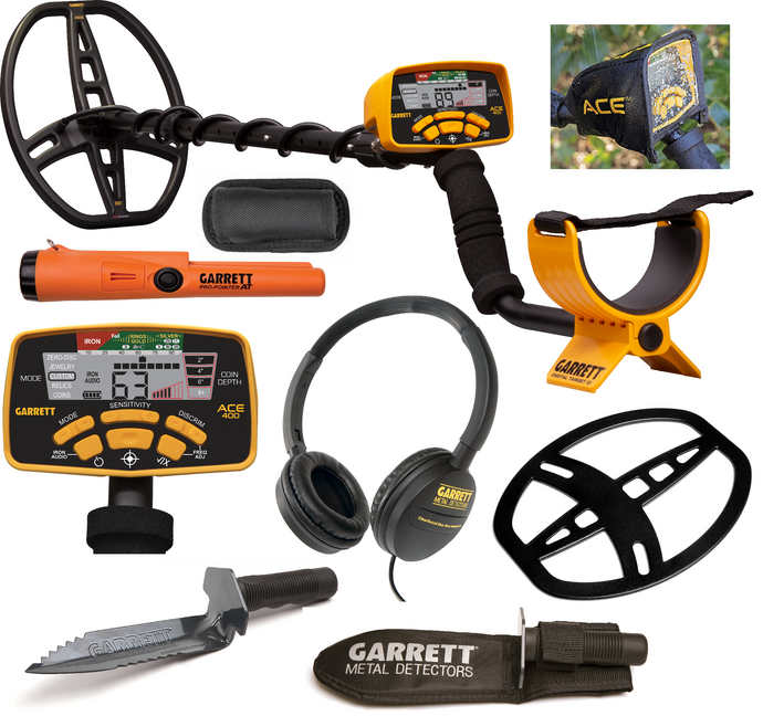 GARRETT ACE 400, PRO POINTER AT, EDGE DIGGER METAL DETECTOR COMBO