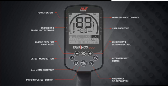 Minelab Equinox 900 Metal Detector 11' and 6" coils 3720-0006