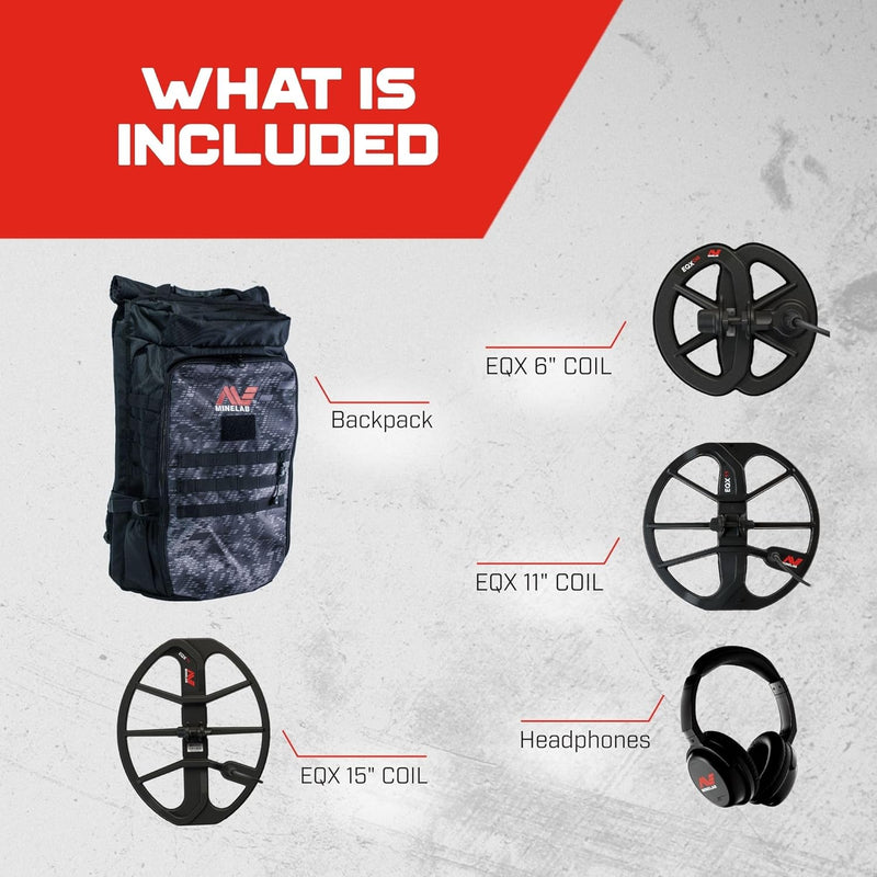 Load image into Gallery viewer, Minelab Equinox 900 Metal Detector with 15" EQX Coil and Minelab Backpack
