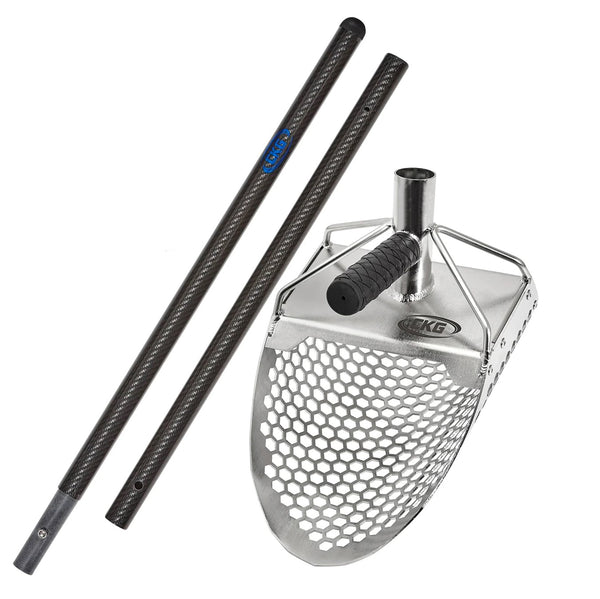 CKG HEAVY DUTY STAINLESS SAND SCOOP HEXAHEDRON HOLES WITH CARBON FIBER HANDLE