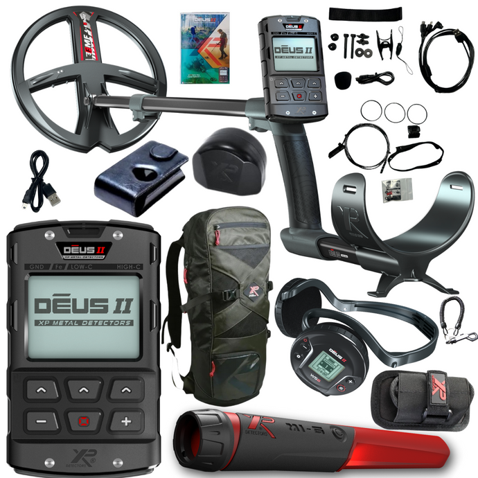 XP Deus II Metal Detector with WS6, MI-6 Pinpointer & XP 240 Backpack – 9″ FMF Waterproof Coil