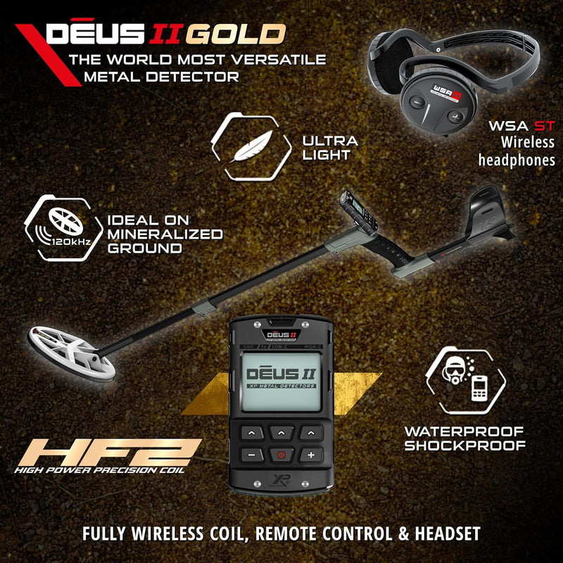 Load image into Gallery viewer, XP Deus II Metal Detector with WSAST Stereo Headphones and 9x5.5" HF Elliptical FMF Coil
