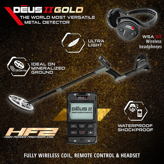 XP Deus II Metal Detector with WSAST Stereo Headphones and 9x5.5
