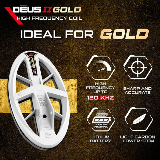 XP Deus II Metal Detector with WSAST Stereo Headphones and 9x5.5" HF Elliptical FMF Coil