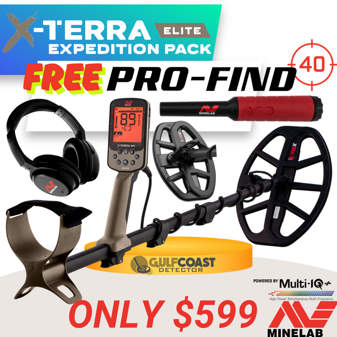 Minelab X-Terra Elite Expedition Pack – Multi-IQ Waterproof Metal Detector with Pro-Find 40, Wireless Headphones, V12X & V8X Coils