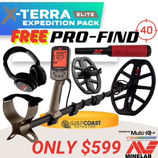 Minelab X-Terra Elite Expedition Pack – Multi-IQ Waterproof Metal Detector with Pro-Find 40, Wireless Headphones, V12X & V8X Coils